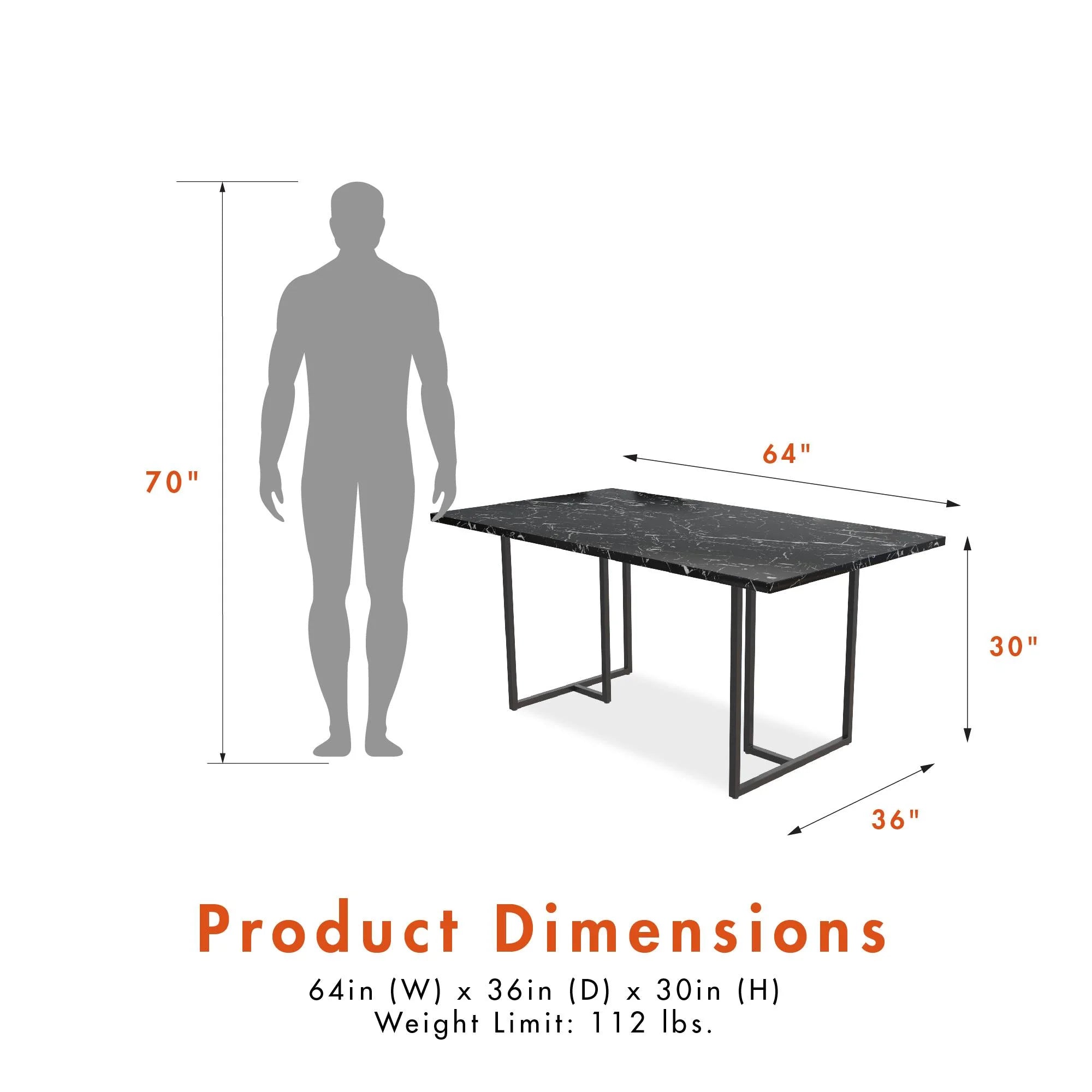 Black Marble Top Dining Table with Black Legs V7416
