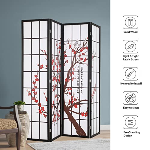 White 4 Panel Folding Wood Room Divider A40136