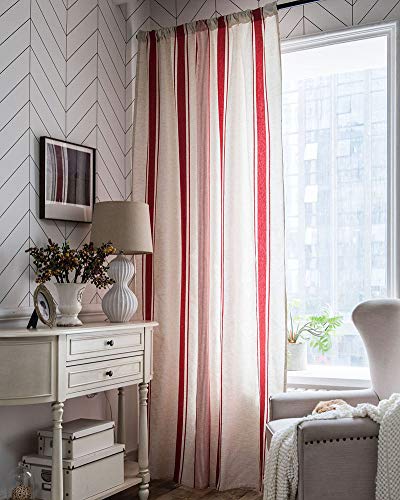 Cotton Linen Striped Room Darkening Rod Pocket Curtain Panel, 1 Piece (Navy,59"x79") B70929