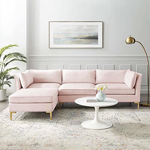 Pink Performance Velvet 5 Piece L-Shape Sectional Sofa C127