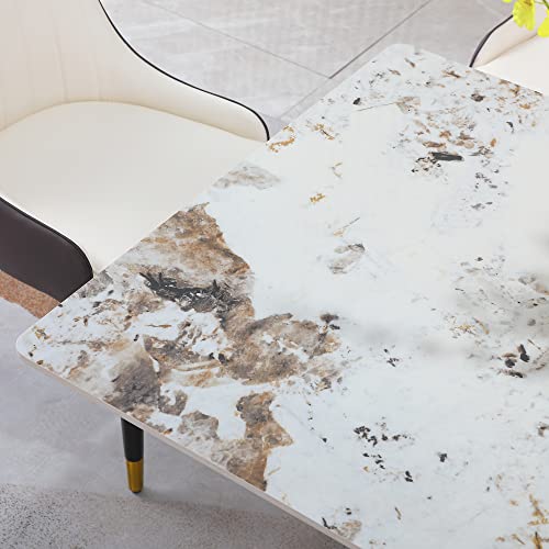 Rectangular Sintered Stone Dining Table with Gold Stainless Steel Base L304
