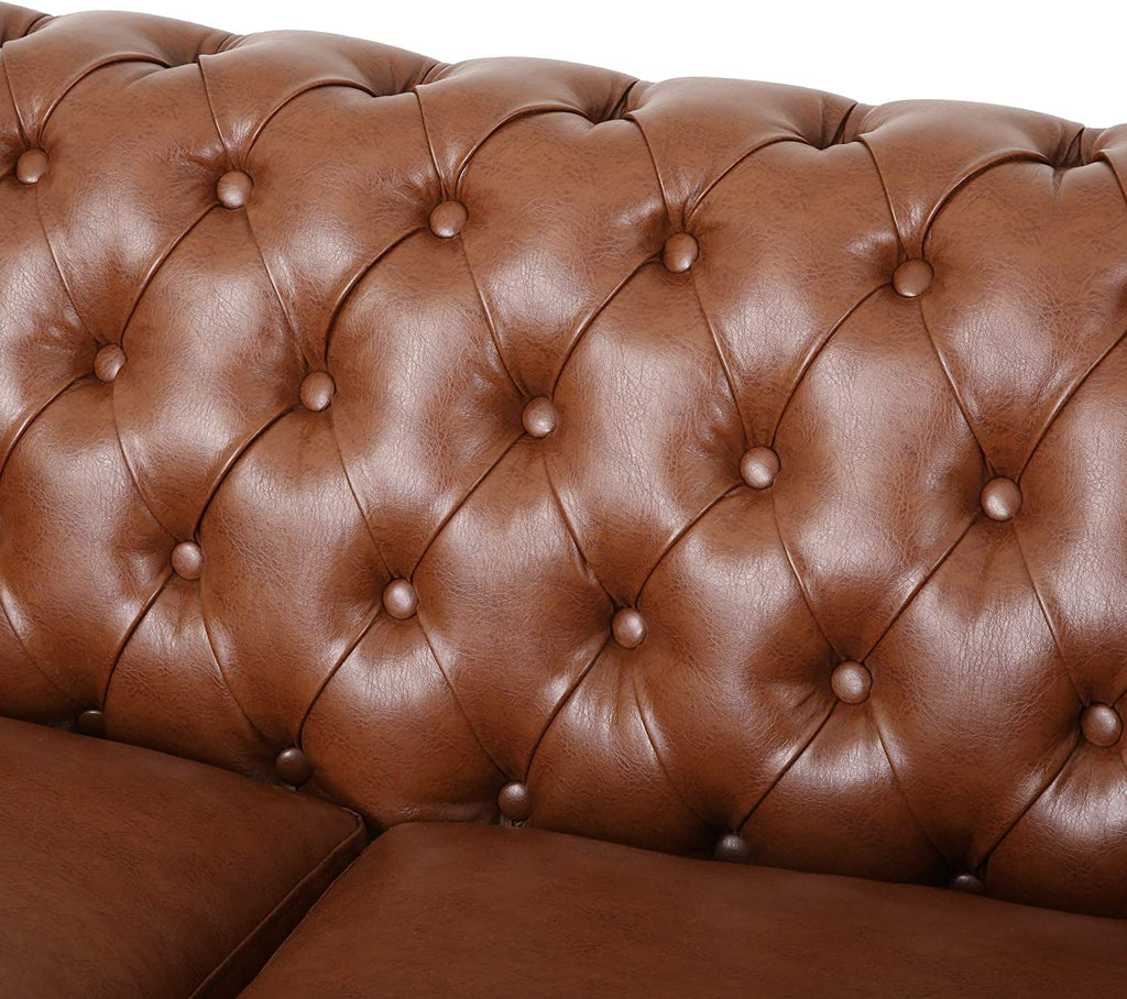 Cognac Brown Dark Brown Traditional Chesterfield Loveseat F91831