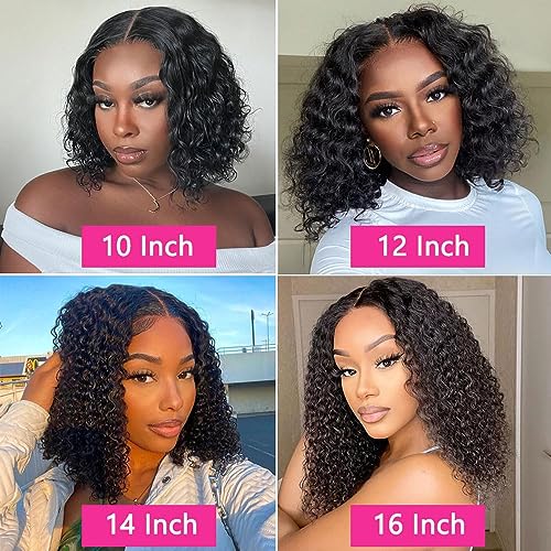 Glueless Human Hair Deep Wave Bob Wig 4x4 Curly Lace Front Wig 180% Density 10 Inch S735