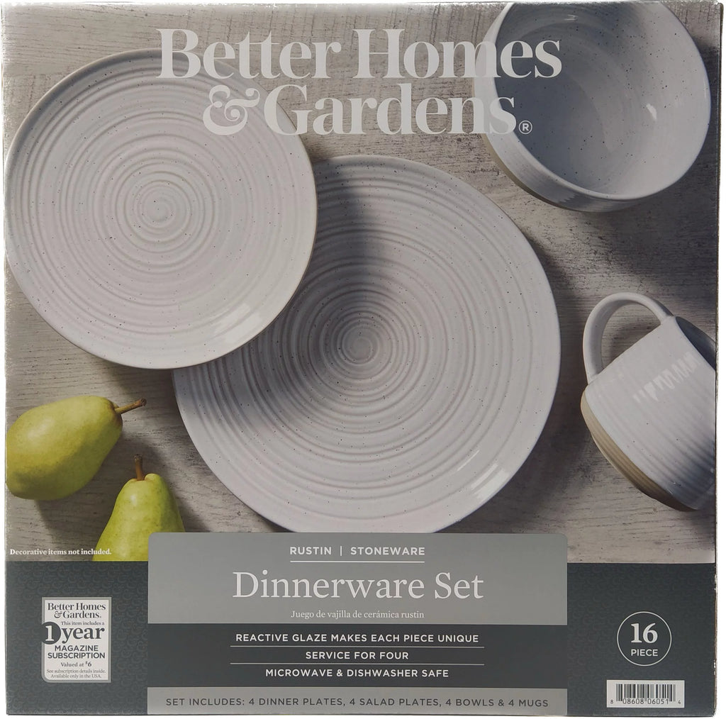 White Round Stoneware 16-Piece Dinnerware Set X19917