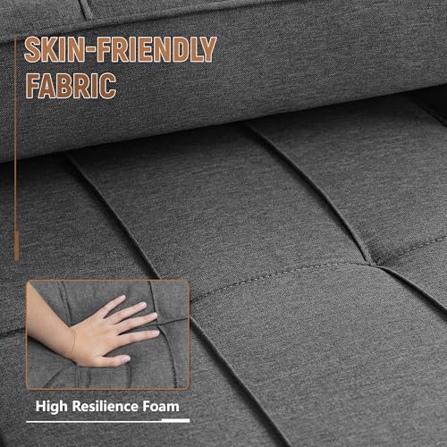 Dark Grey Linen Convertible Sofa Bed F643164