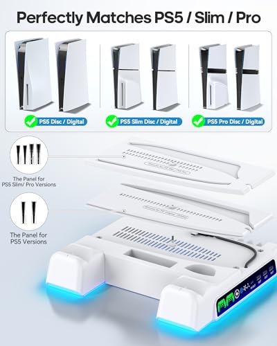 PS5 Stand with Dual Controller Charging Station and 3-Level Fan R617190