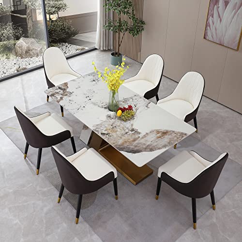 Rectangular Sintered Stone Dining Table with Gold Stainless Steel Base L304