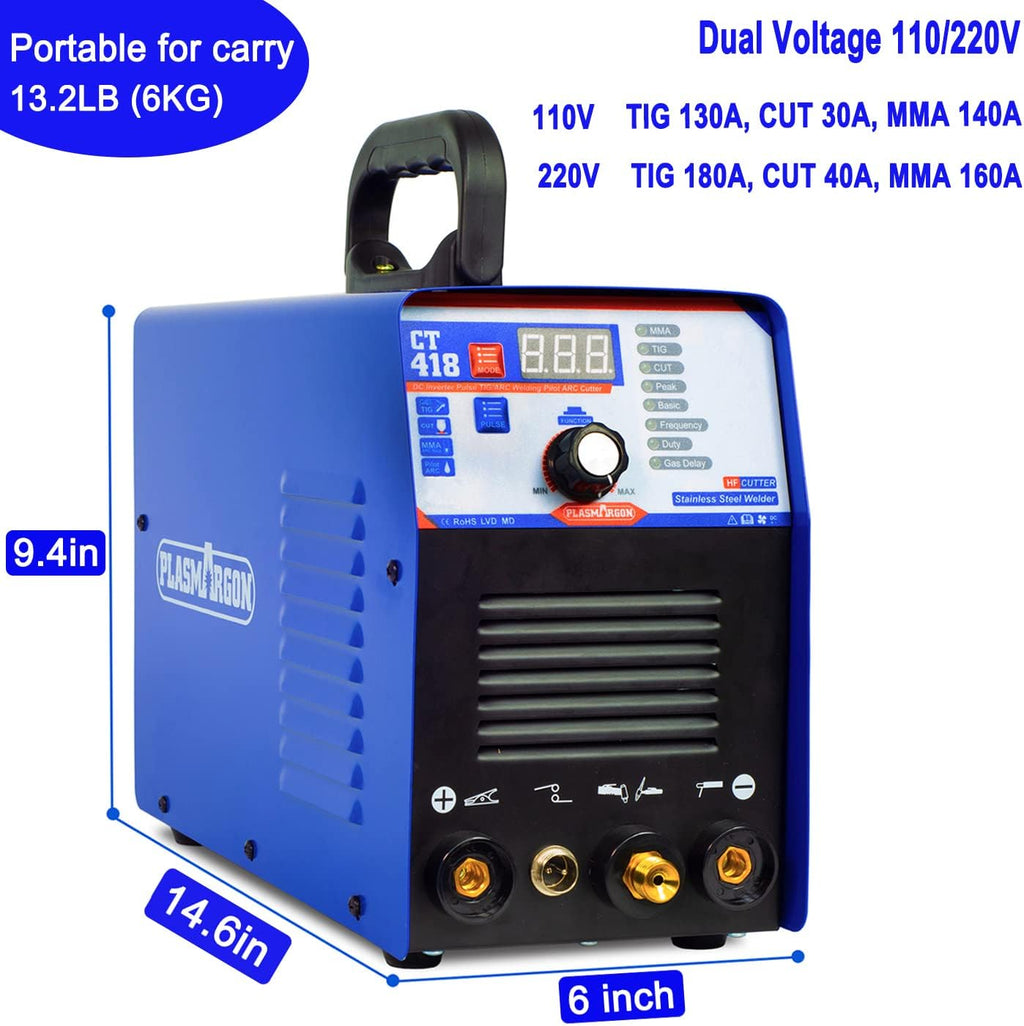 3 in 1 Plasma Cutter TIG Stick Welder, 180A Pulse TIG/Arc Welding, 40A Plasma Cutting, 110/220V Dual Voltage Q81720