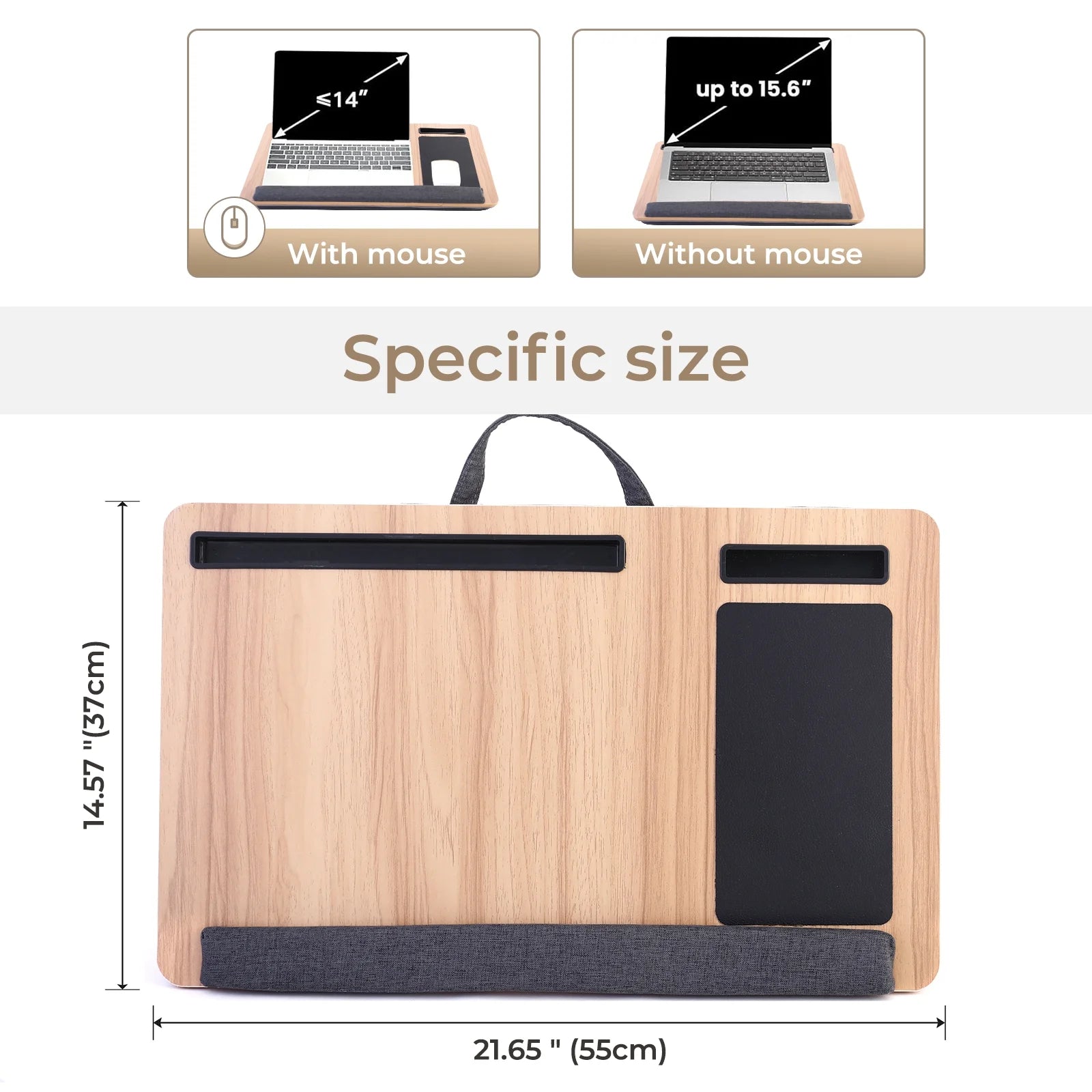 Lap Desk with Wrist Rest, Mouse Pad and Phone Holder, 21.7" x 14.6", Fits Up to 15.6" Laptop, Portable R294988