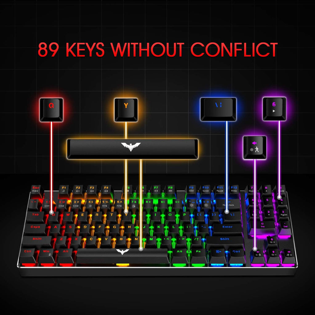 89 Keys Wired Backlit Gaming Keyboard Red Switch with 4800 DPI 6 Button Mouse and Mouse Pad Pack of 2 O8024