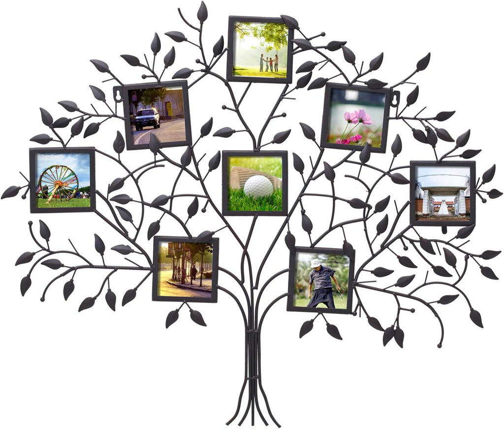 Black Metal Wall Hanging Picture Frame with 8 Openings S476