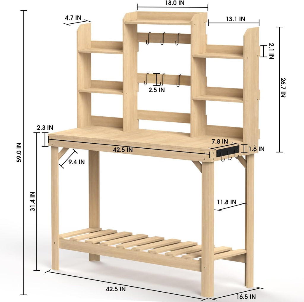 Wooden Potting Bench Table with Raised Garden Bed H49914