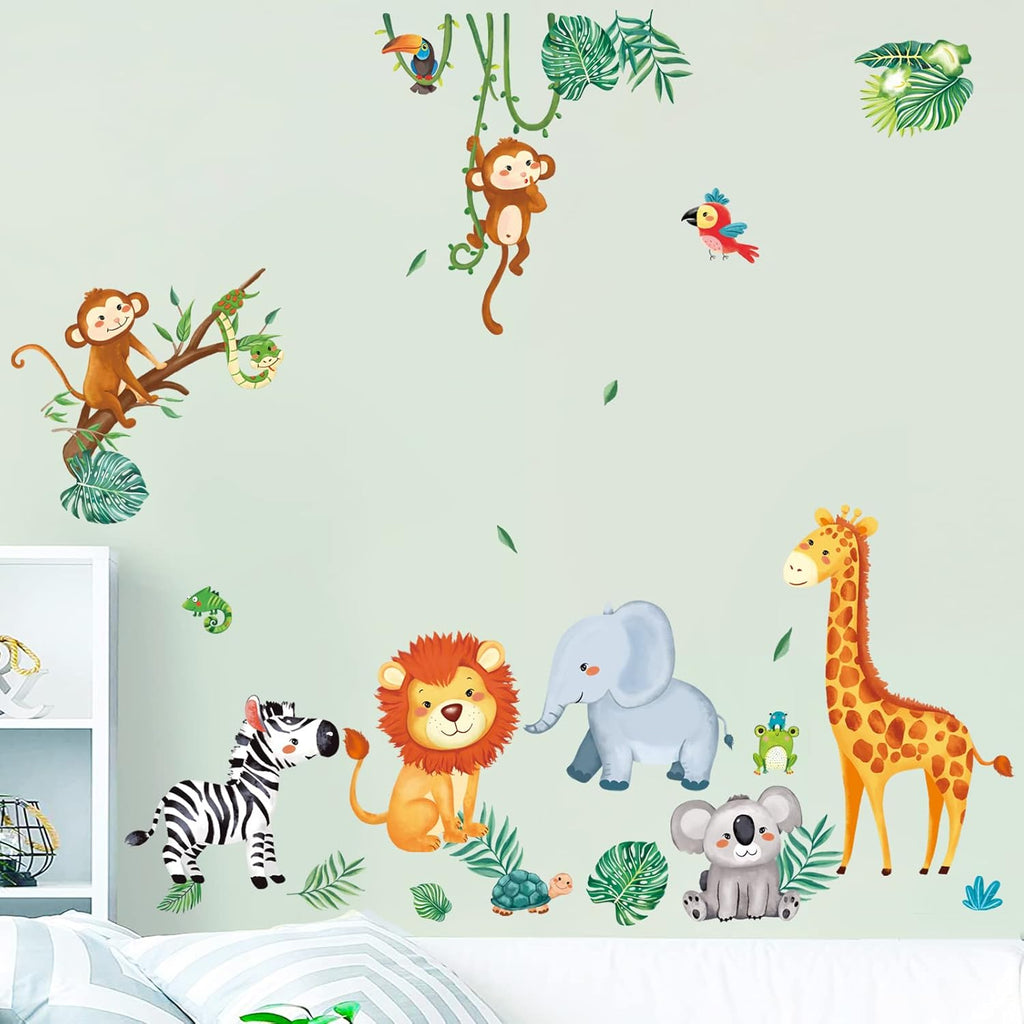 Jungle Animals Wall Decals Monkey Giraffe Elephant Wall Stickers Wall Decor F1269