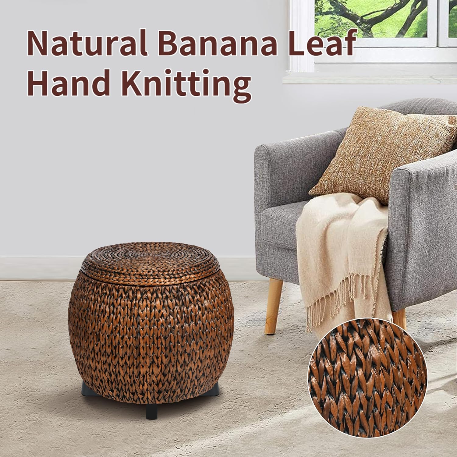 Golden Hand Woven Rattan Storage Ottoman Coffee Table F514