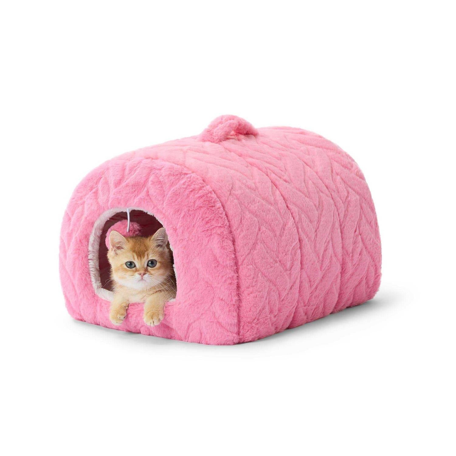 Pink Fur Hide Cat Hut T254