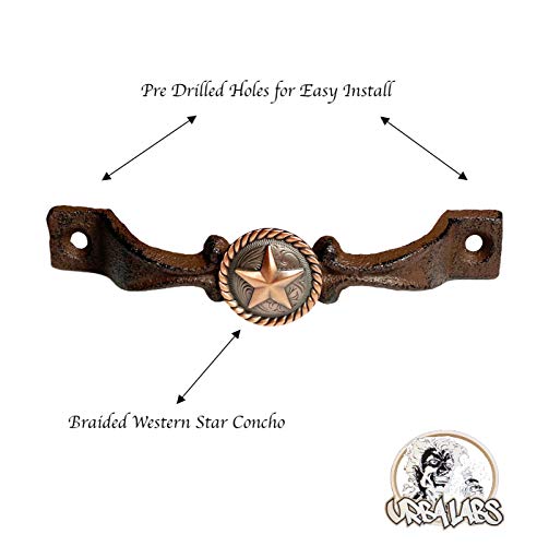 Cast Iron Kitchen Cabinet Handles and Drawer Pulls Antique Country Home Rustic Decor Farmhouse Cabinet Handle Texas Western Star Cabinet Knobs (2, Braided Bronze Star) B31887
