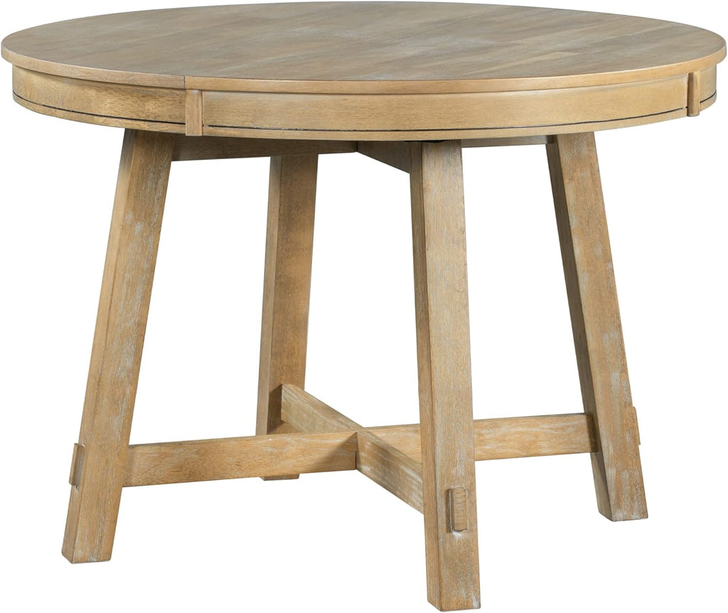 Natural Wood Wash Round Extendable Dining Table with Leaf X264