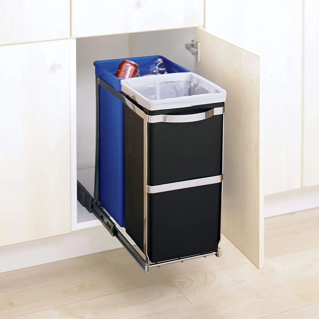 35 Liter Dual Compartment Under Counter Pull-Out Recycling Bin and Trash Can A3533