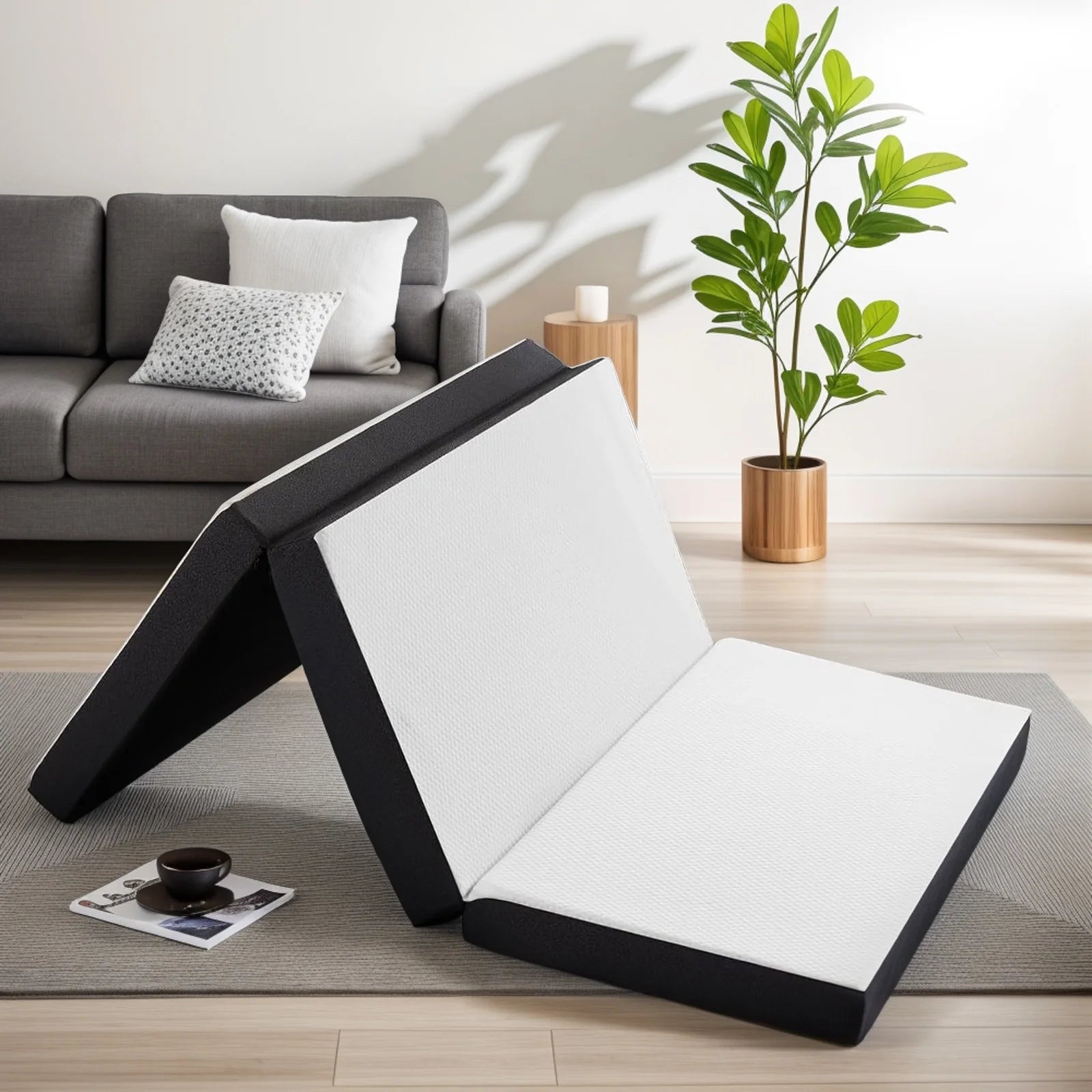 4 inches Folding Twin Size Memory Foam Mattress with Cover V6260