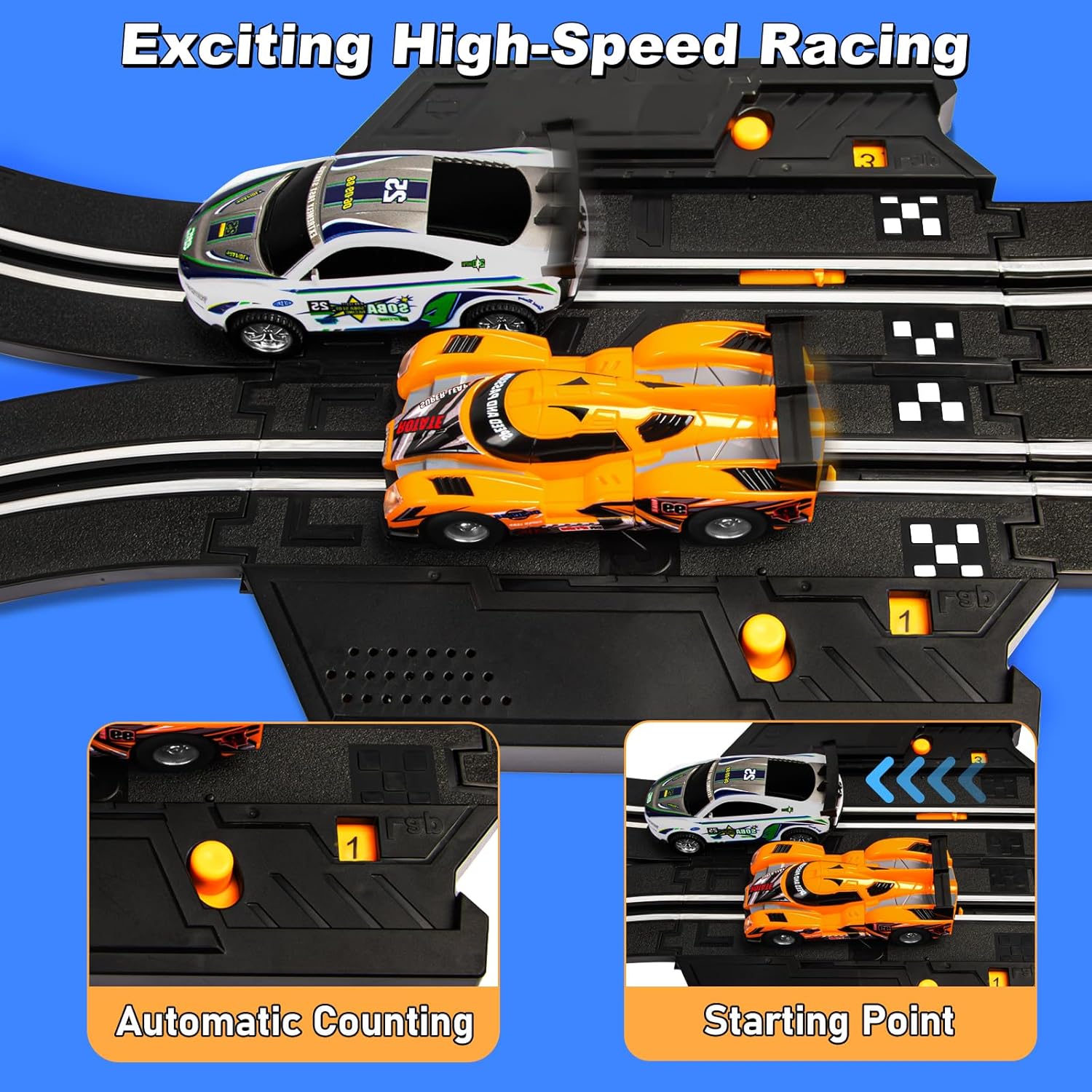 4 High-Speed Slot Cars Race Track Set with 2 Hand Controllers L382
