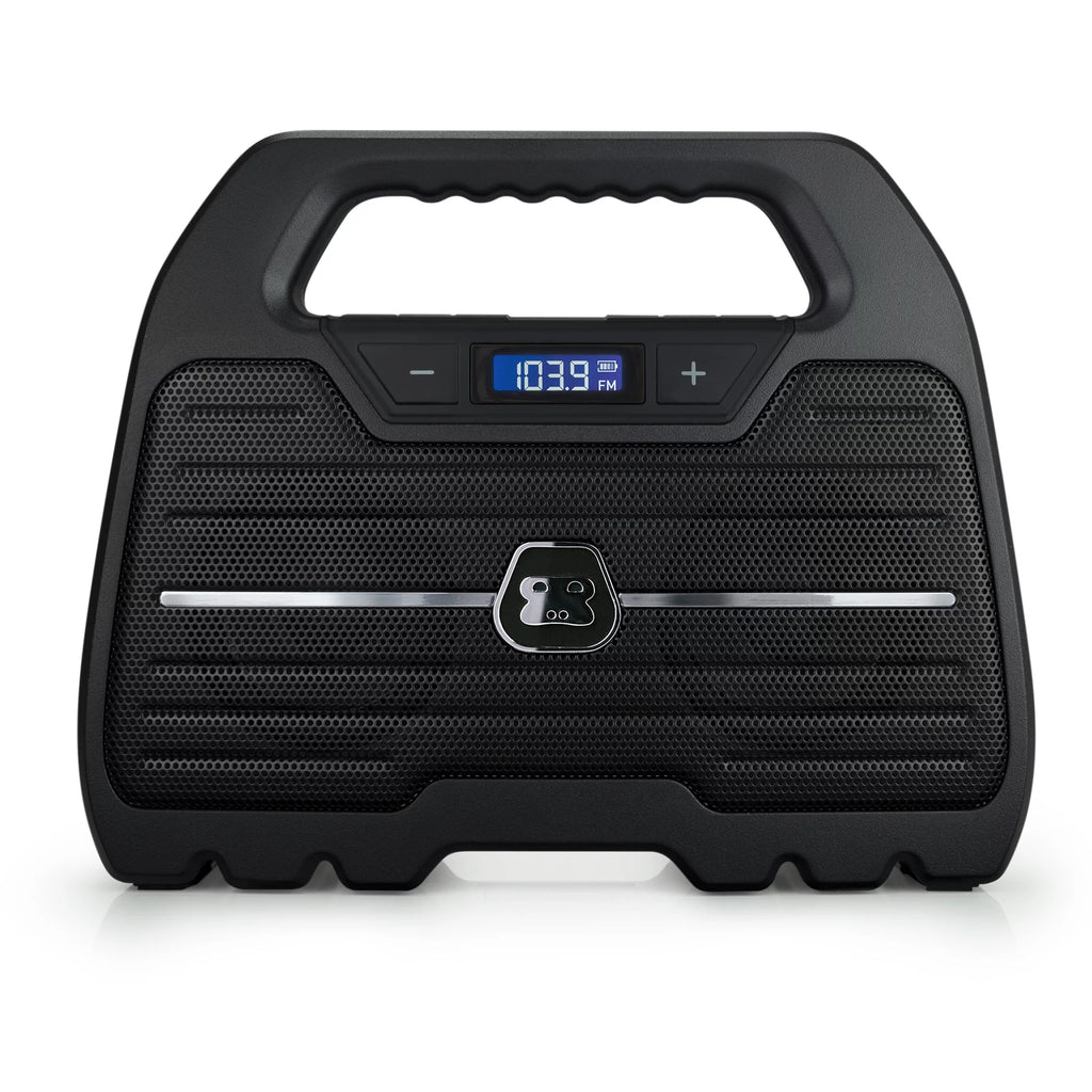 Rugged Water Resistant Portable Bluetooth Wireless Boombox Speaker with FM Radio Rechargeable Battery and USB Phone Charger D121