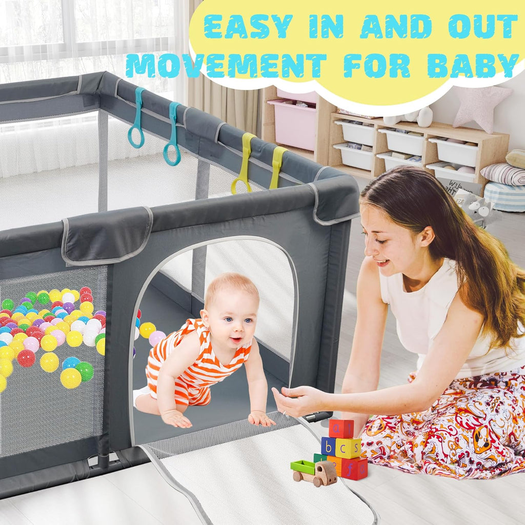 Large Square Baby Playpen with Breathable Mesh 50"x50" Grey L7090