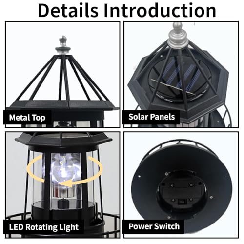 LED Solar Powered Lighthouse, 360 Degree Rotating, IP65 Waterproof Outdoor Garden Lamp (Black) R8394