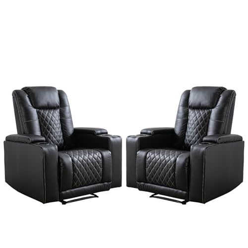 Black Leather Electric Recliner Chair with USB Ports Cup Holders L876091