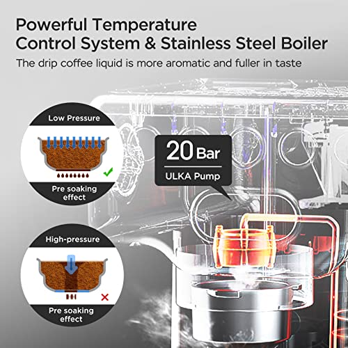 20 Bar Espresso Machine with Milk Frother Steam Wand, Stainless Steel B109