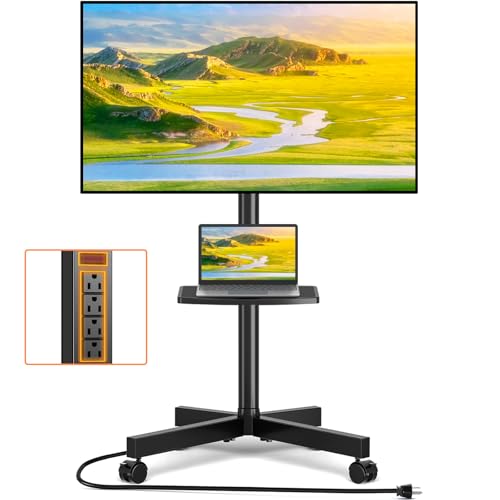 Mobile TV Stand with Power Outlet, Tilt Rolling TV Cart for 23-60 Inch TVs up to 88 lbs, Height Adjustment, Max VESA 400x400mm J18413