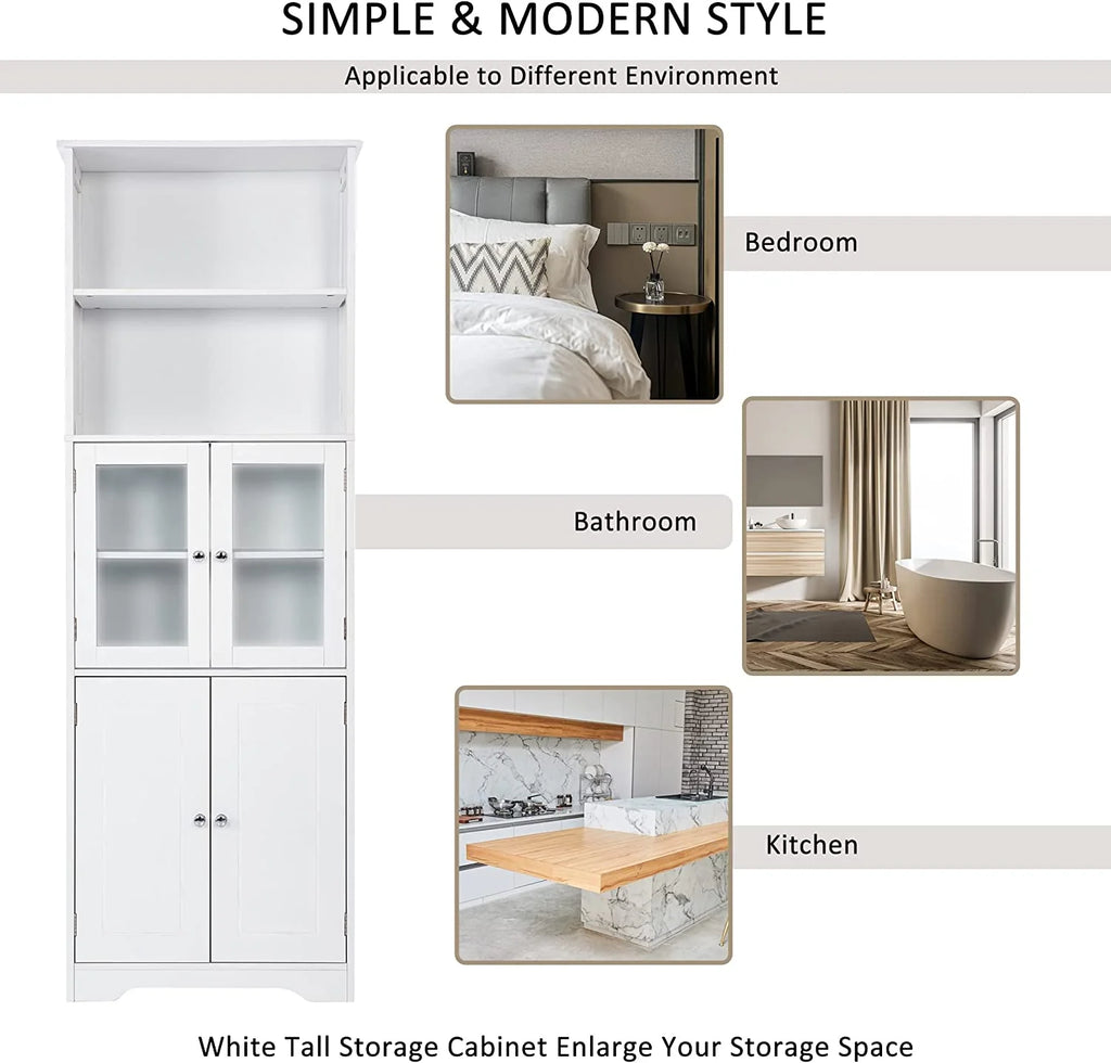 White Storage Cabinet with Glass Doors and Adjustable Shelves Q75575