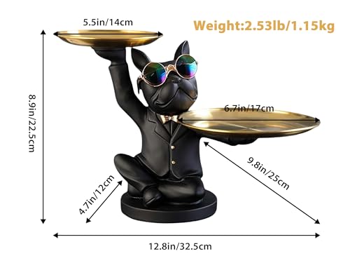 Resin French Bulldog Sculpture with 2 Metal Trays Q5747