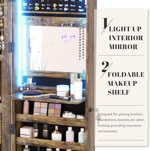 47.2" LED Grey Jewelry Mirror Cabinet with 4 Drawers 5 Shelves Z468596