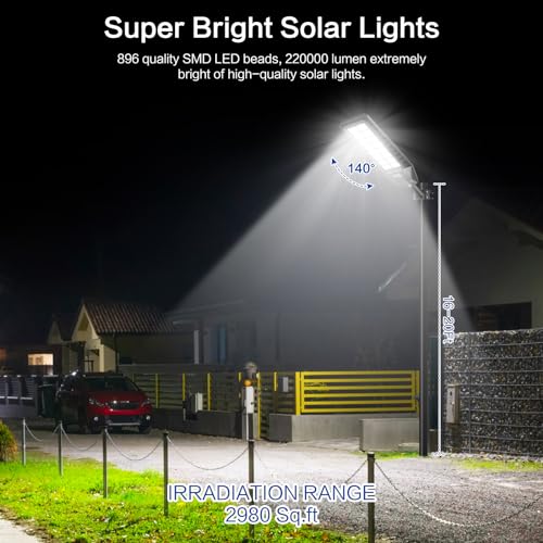 2 Pack 3200W Solar Street Lights with Motion Sensor IP66 6500K R47954