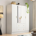 Black Brown 4-Door Armoire Wardrobe with Mirror, 2 Drawers, 2 Hanging Bars, 7 Shelves I639369