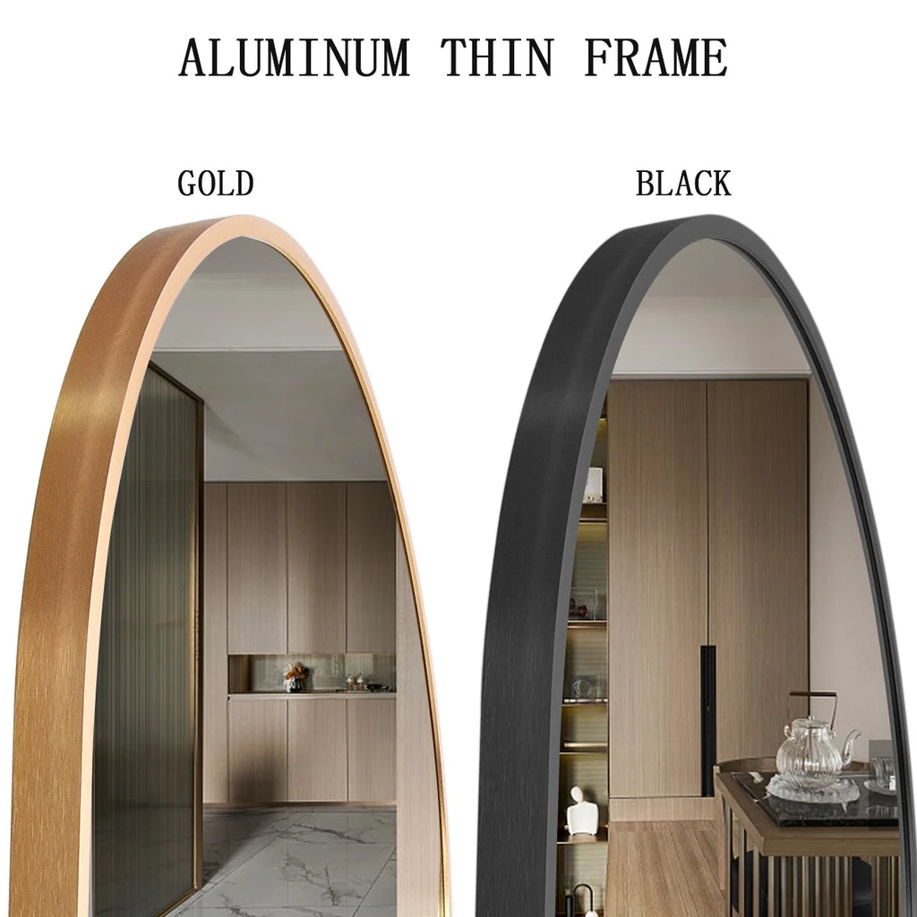 64"x21" Arched Full Length Floor Mirror with Aluminum Frame (Black) H798