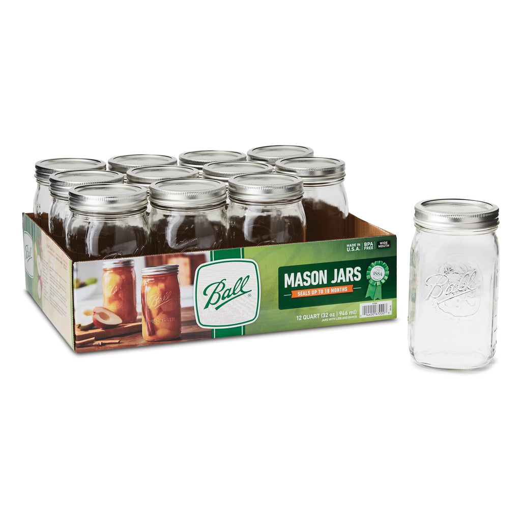 12 Count 32 oz Wide Mouth Glass Mason Jars with Lids & Bands U40406