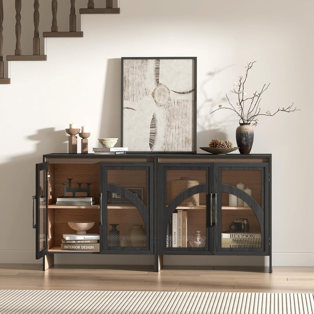 Black Arched Accent Cabinet with Glass Door and Adjustable Shelf K17041