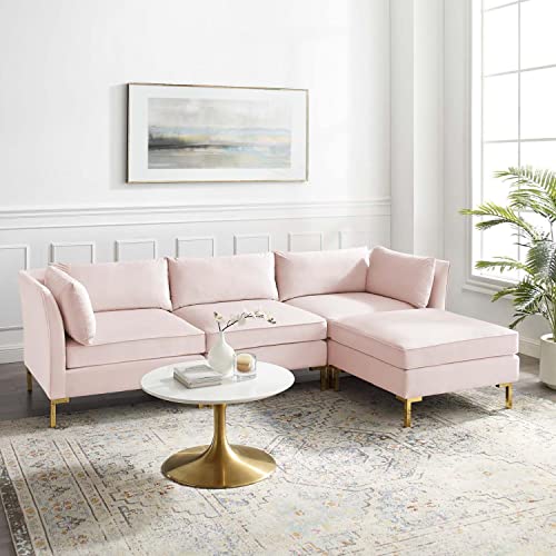 Pink Performance Velvet 5 Piece L-Shape Sectional Sofa C127