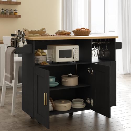 White Rolling Mobile Kitchen Island Cart with Drop Leaf Countertop and 5 Wheels N901