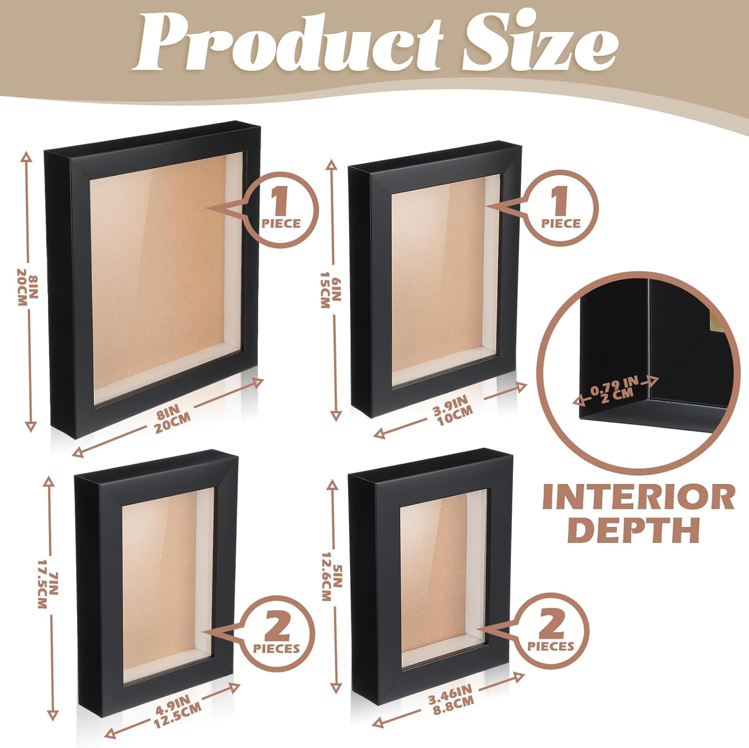 6 Pcs Black Wood Shadow Box Frame Set Y9076