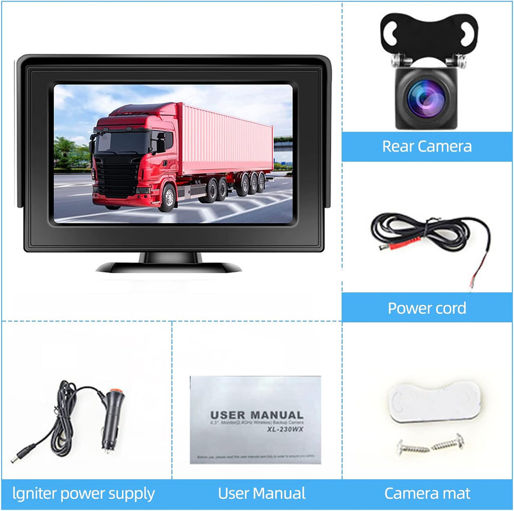 Wireless Backup Camera with Monitor Kit 4.3" HD 1080P Rear View Camera Waterproof Night Vision Pack of 2 V7669