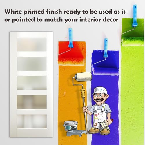 White Primed MDF 30"x 80" Frosted Glass French Door L928902