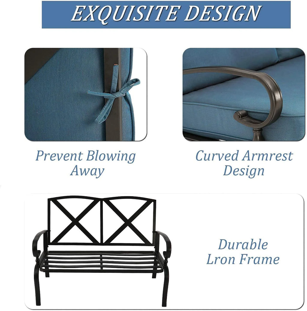 5-Piece Peacock Blue Outdoor Patio Metal Conversation Set with Tables X428
