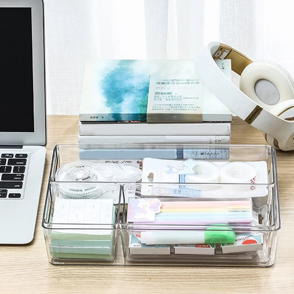 Clear Desktop Storage Box with Dividers Y5261