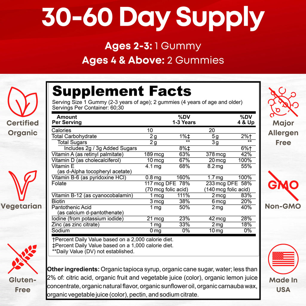 Organic Kids Multivitamin Gummies, 60 Count I290