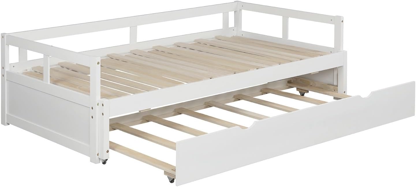 White Wooden Daybed with Trundle S8007