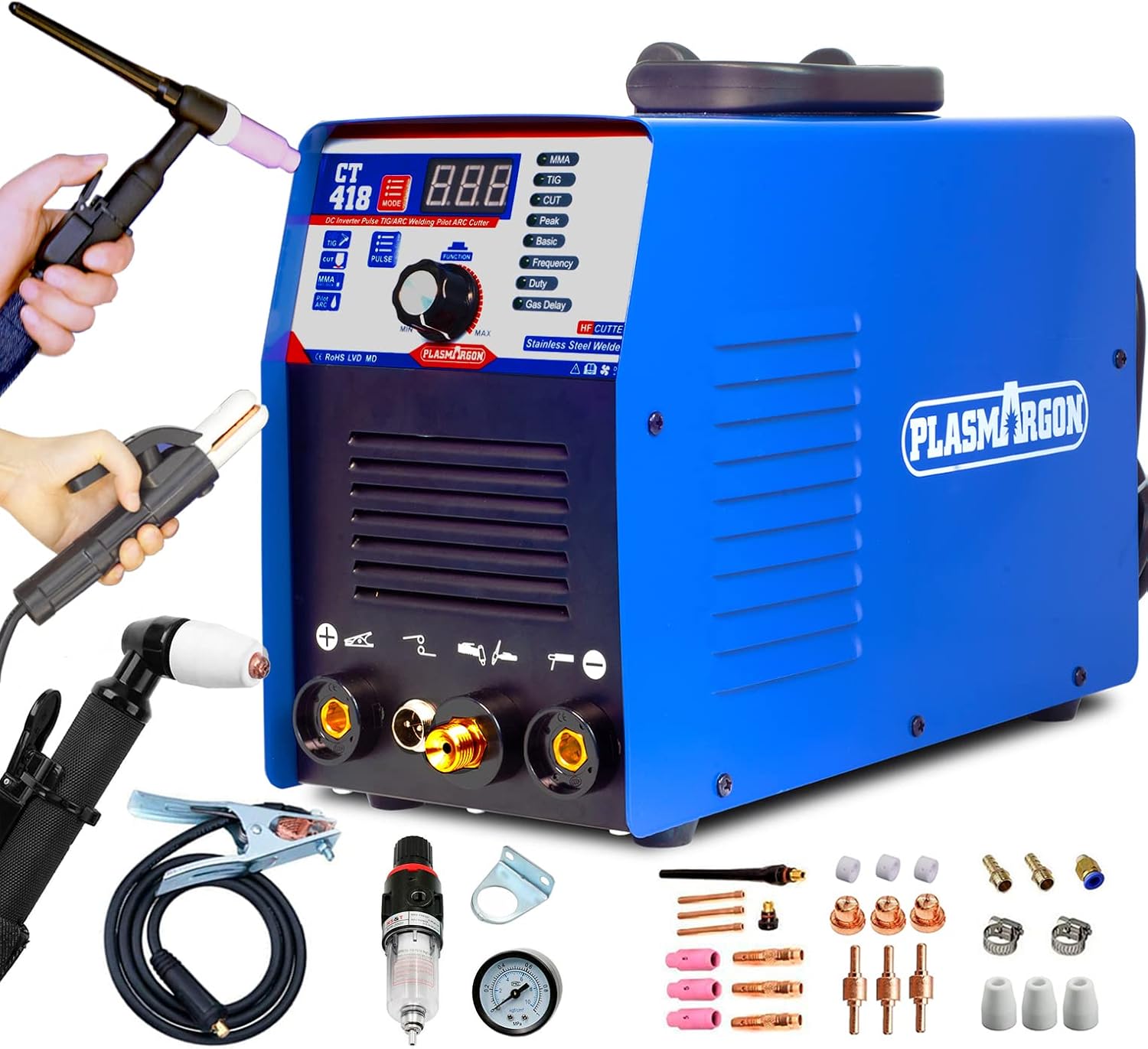 3 in 1 Plasma Cutter TIG Stick Welder, 180A Pulse TIG/Arc Welding, 40A Plasma Cutting, 110/220V Dual Voltage Q81720