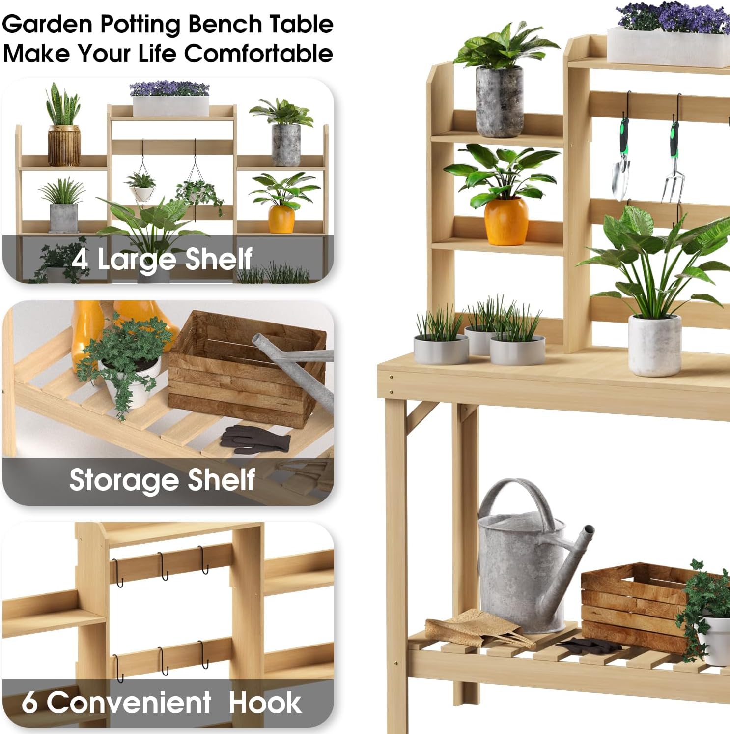 Wooden Potting Bench Table with Raised Garden Bed H49914