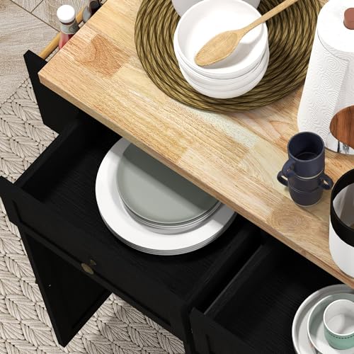 Navy Blue Kitchen Island on Wheels with Rubberwood Top Y70337